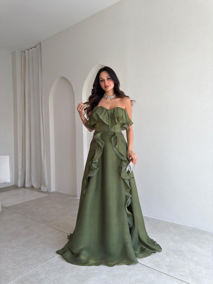 NEXUS Maxi Elbise 8912 - Haki - Mooi Butik