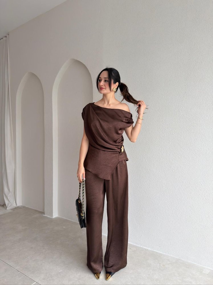  NİVRA Saten Takım 8495 - Acı Kahve - Mooi Butik