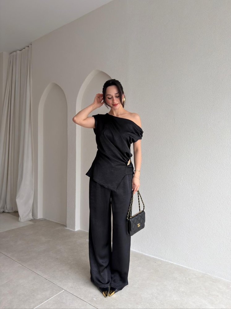 NİVRA Saten Takım 8495 - Siyah - Mooi Butik