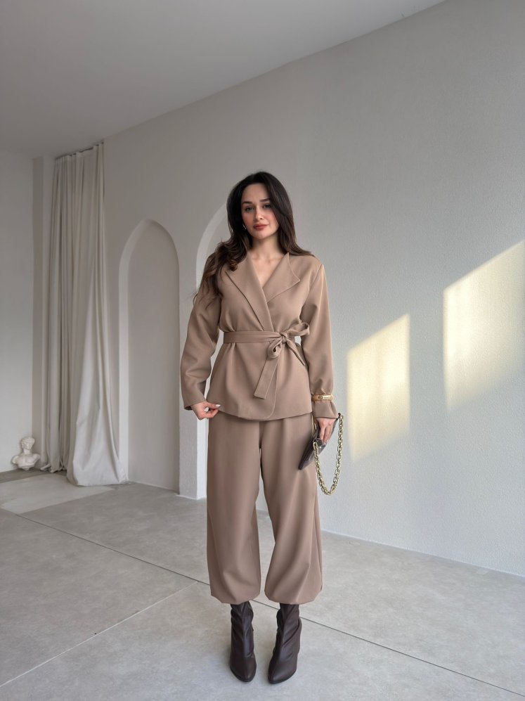 NOELLE Kuşaklı Takım 8403 - Vizon - Mooi Butik