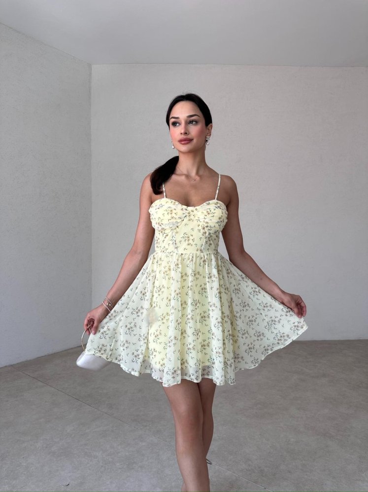 NOLES Mini Elbise 5861 - Sarı - Mooi Butik