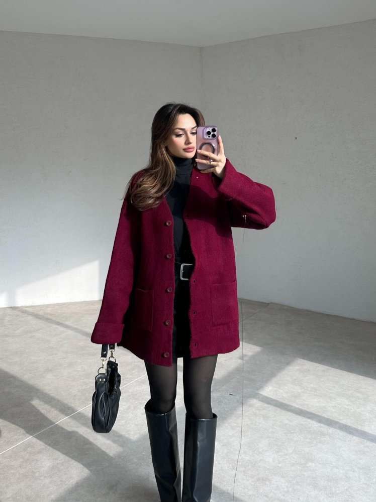 NOWLİN Hırka 7832 - Bordo - Mooi Butik