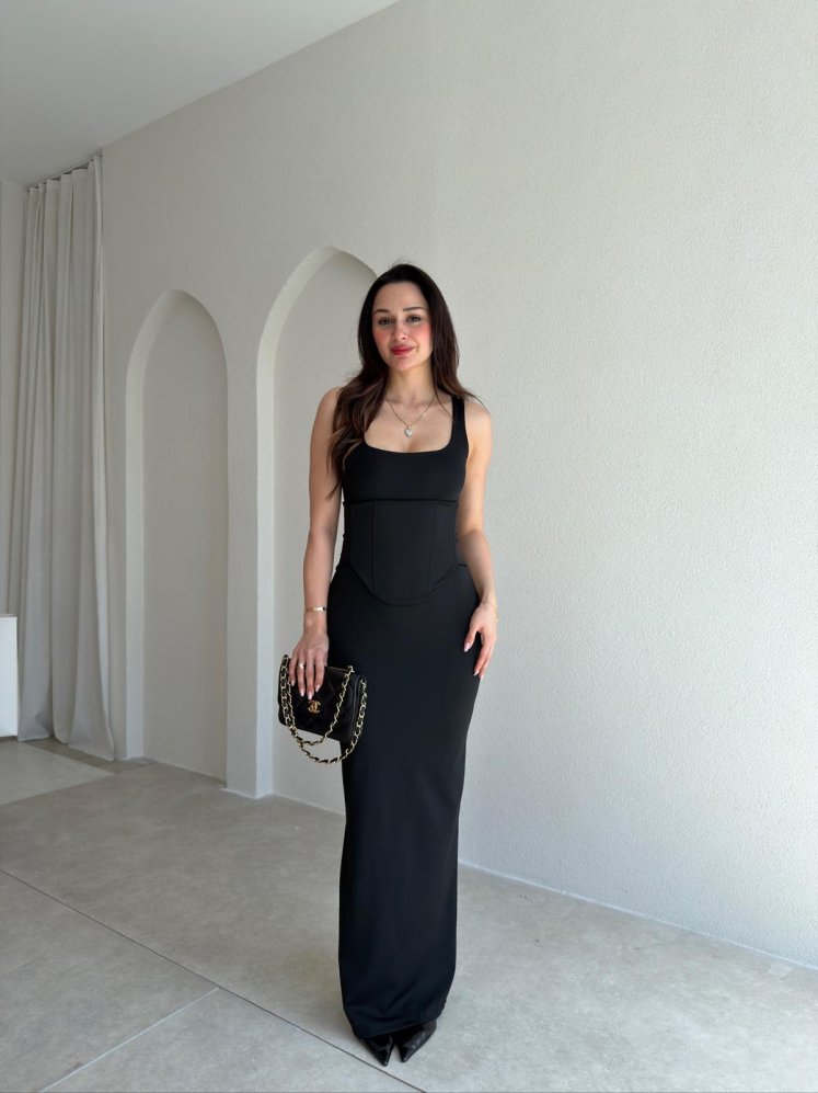 OCEAN Maxi Elbise 2126 - Siyah - Mooi Butik