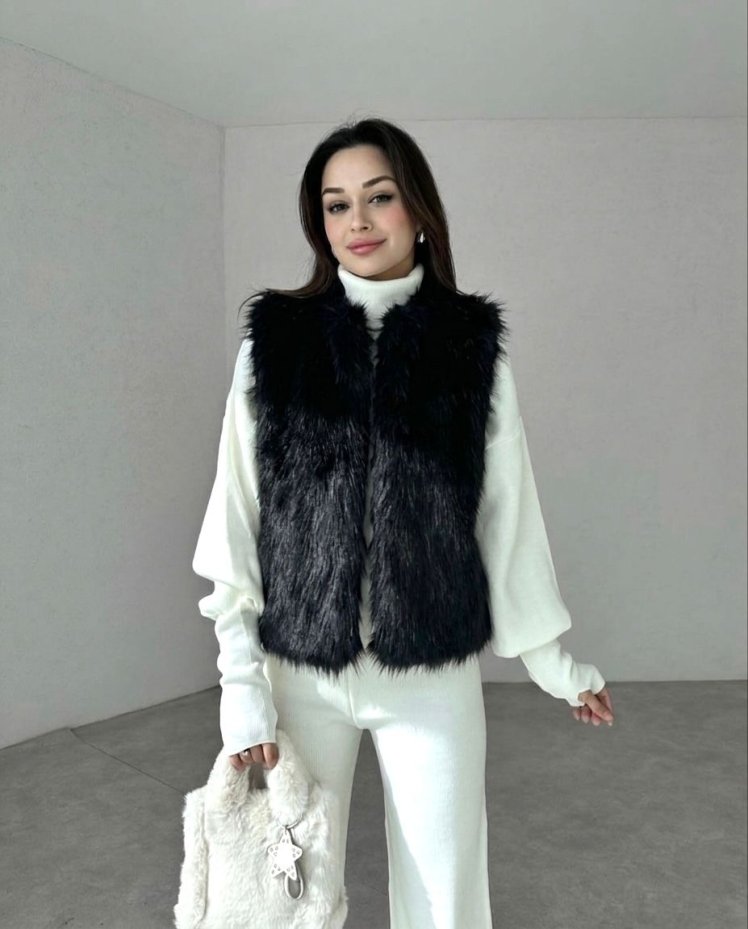 OCTAVİA Kürk Yelek 4832 - Siyah - Mooi Butik