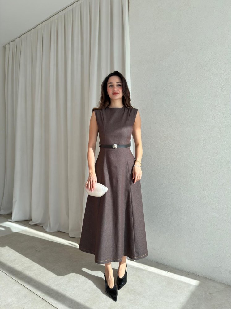 ODESSA Denim Elbise 1597 - Acı Kahve - Mooi Butik