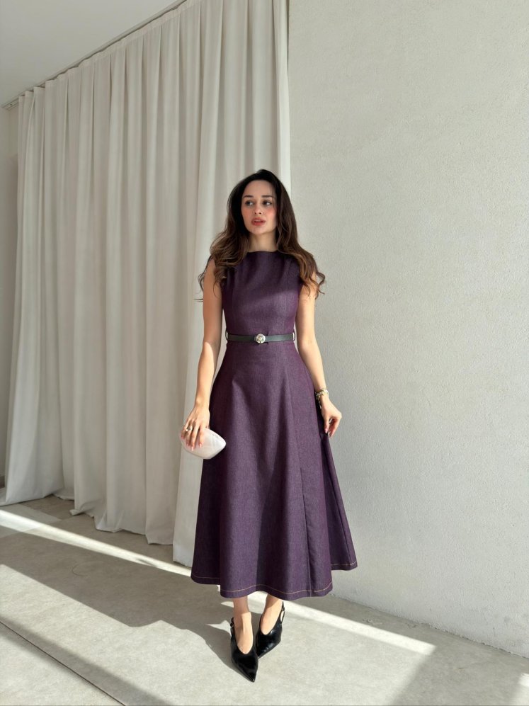 ODESSA Denim Elbise 1597 - Mürdüm - Mooi Butik