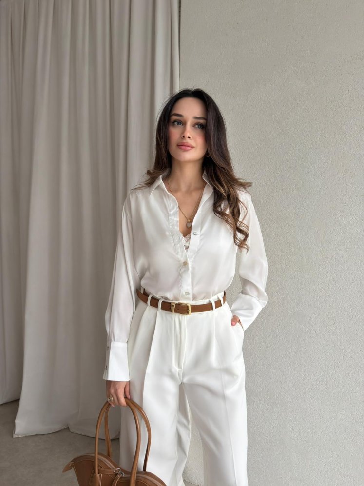  OLAF Saten Gömlek 8850 - Beyaz - Mooi Butik