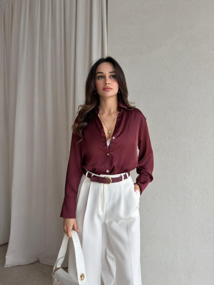 OLAF Saten Gömlek 8850 - Bordo - Mooi Butik