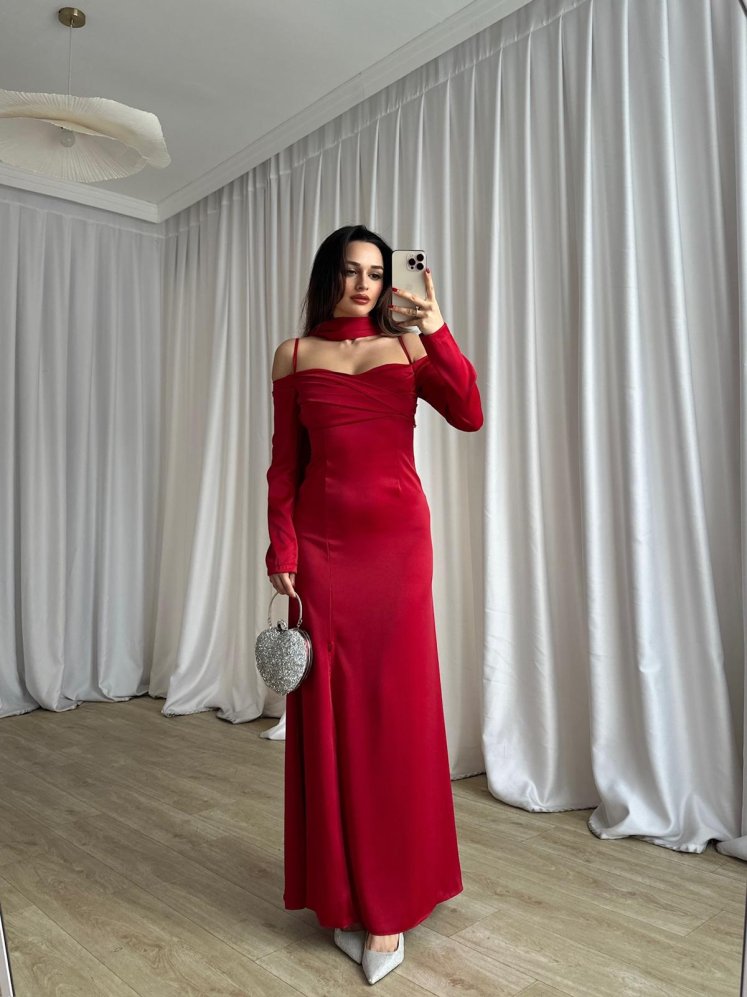 OLİVİA Elbise 8748 - Kırmızı - Mooi Butik