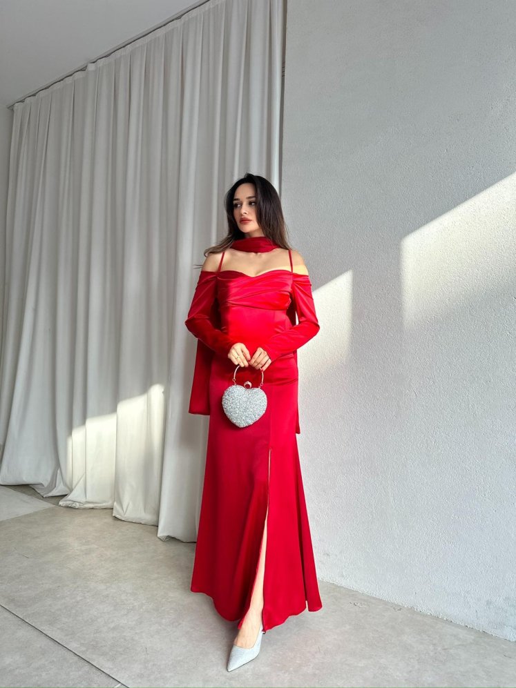 OLİVİA Elbise 8748 - Kırmızı - Mooi Butik