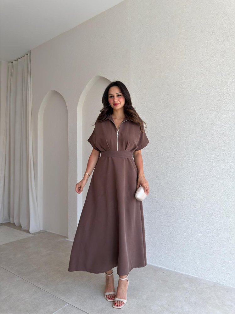 OLWEN Midi Elbise 4211 - Acı Kahve - Mooi Butik