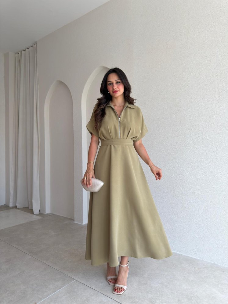 OLWEN Midi Elbise 4211 - Haki - Mooi Butik