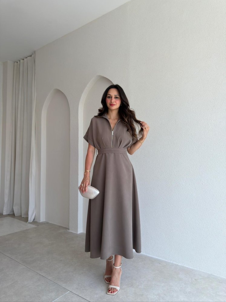 OLWEN Midi Elbise 4211 - Taş - Mooi Butik