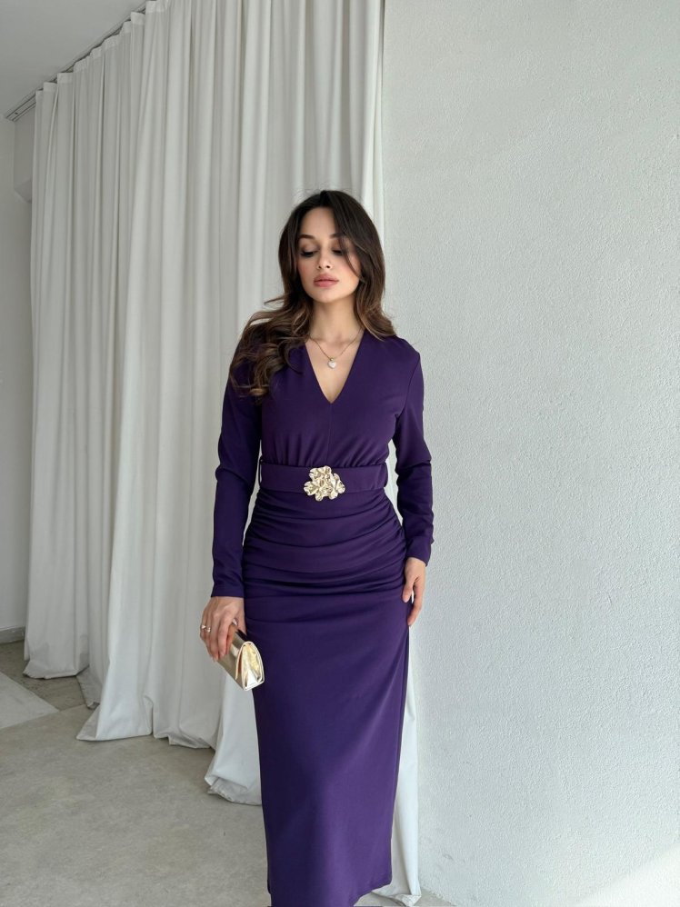 OMNİA Midi Elbise 8411 - Mor - Mooi Butik