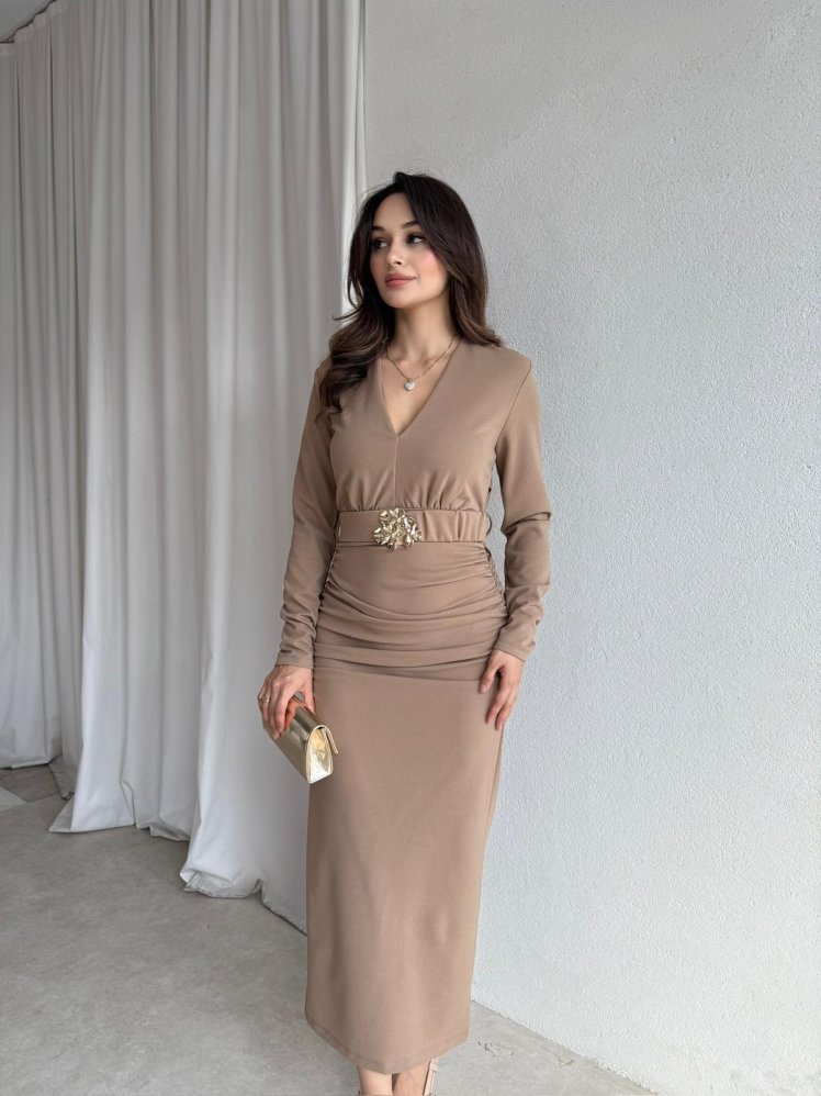 OMNİA Midi Elbise 8411 - Krem - Mooi Butik