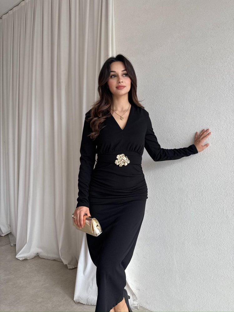 OMNİA Midi Elbise 8411 - Siyah - Mooi Butik