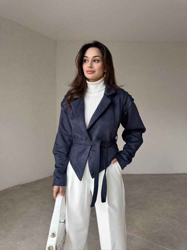 Omuz Detaylı FRANCİS Süet Ceket 1255 - Lacivert - Mooi Butik