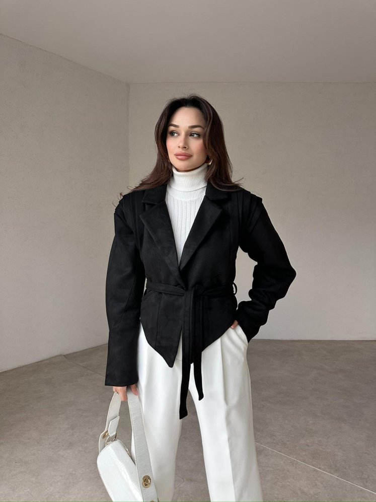 Omuz Detaylı FRANCİS Süet Ceket 1255 - Siyah - Mooi Butik
