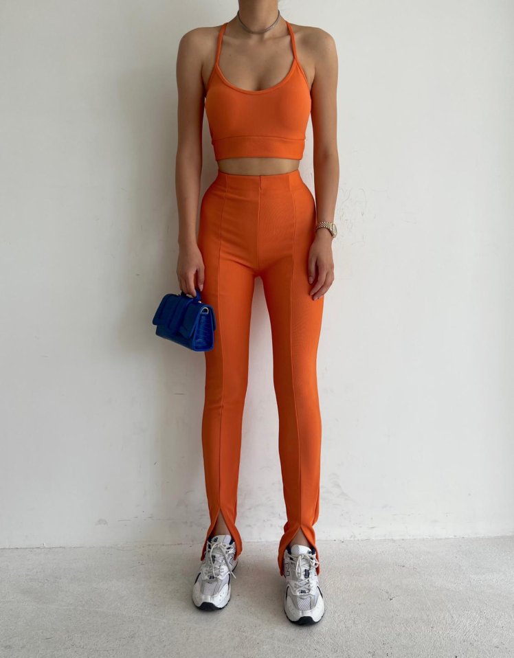 Ön Yırtmaçlı Yüksek Bel Naomi Tayt 6137 - Turuncu - Mooi Butik