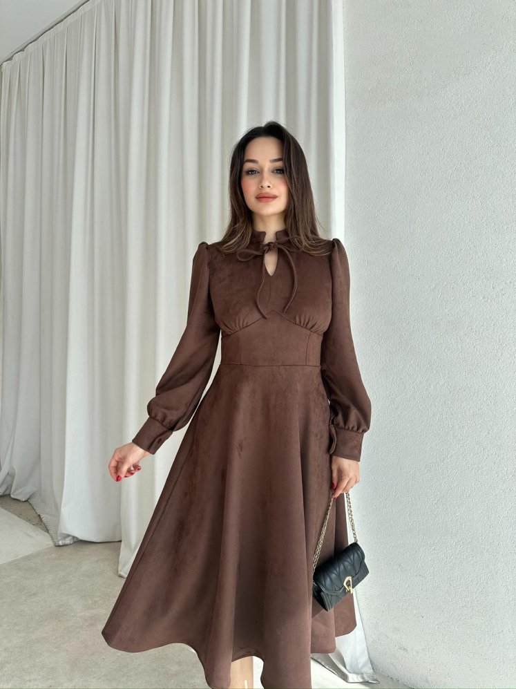 OPAL Süet Midi Elbise 8390 - Acı Kahve - Mooi Butik