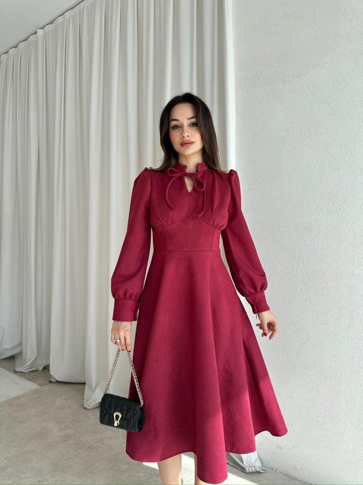 OPAL Süet Midi Elbise 8390 - Bordo - Mooi Butik