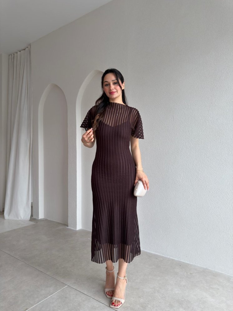 OPHELİA Midi Elbise 5513 - Acı Kahve - Mooi Butik