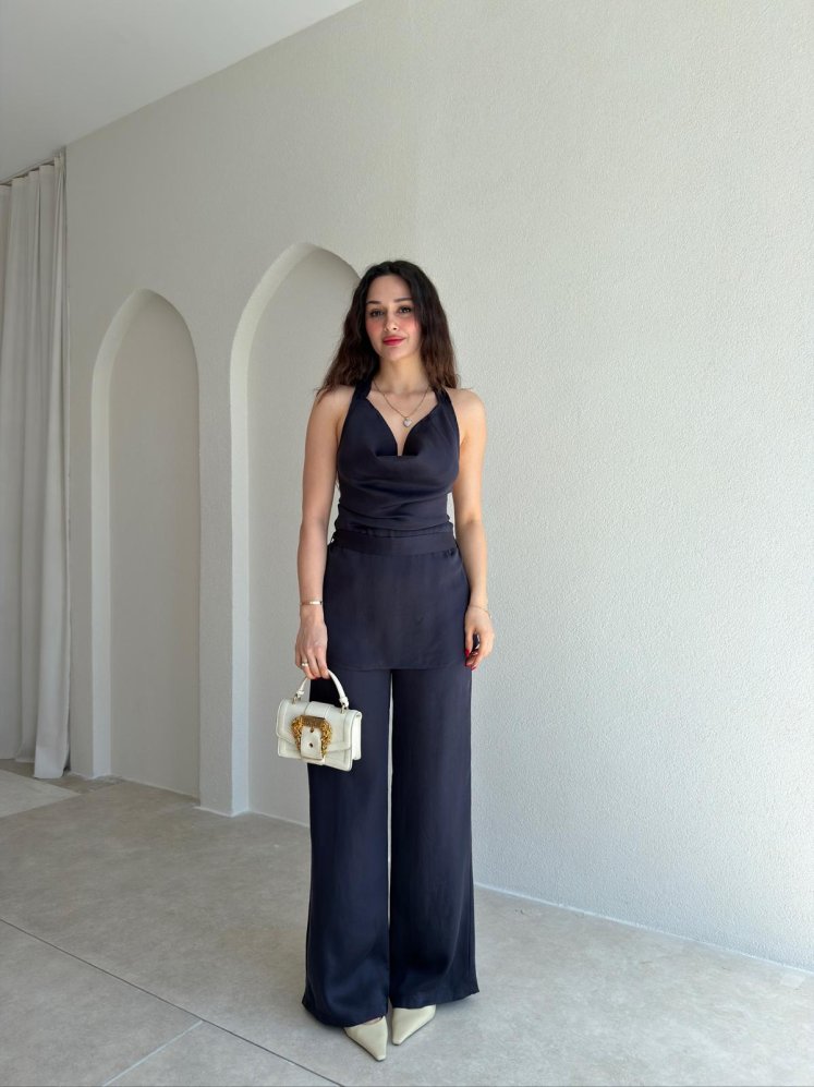  ORENDA Saten Kuşaklı Takım 5487 - Lacivert - Mooi Butik