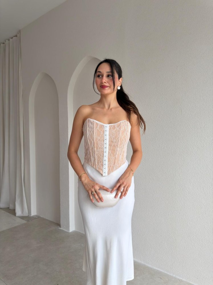 ORİA Korse Bluz 3770 - Beyaz - Mooi Butik