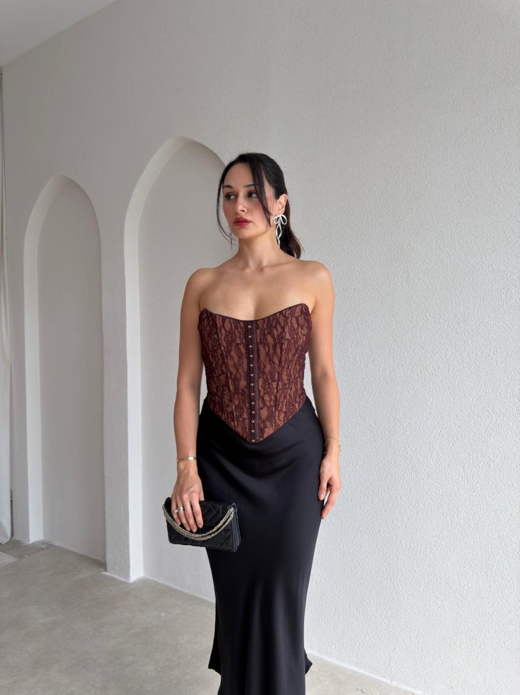 ORİA Korse Bluz 3770 - Kahverengi - Mooi Butik
