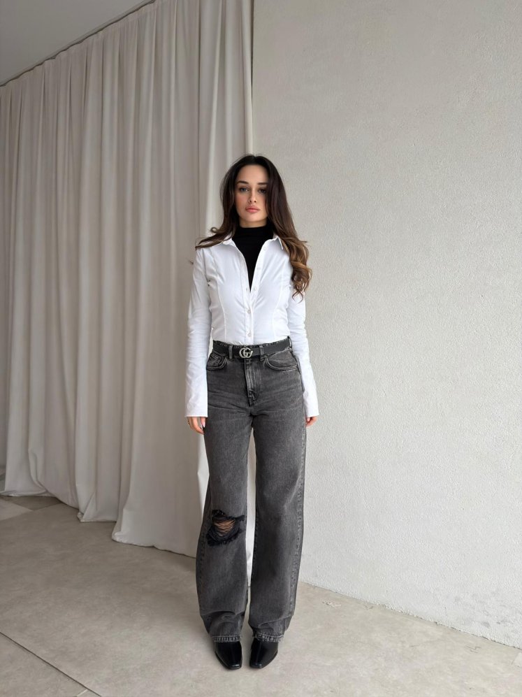 OVER Dizi Yırtık Jean 8806 - Füme - Mooi Butik