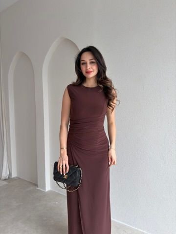 PAİGE Midi Elbise 8868 - Acı Kahve - Mooi Butik