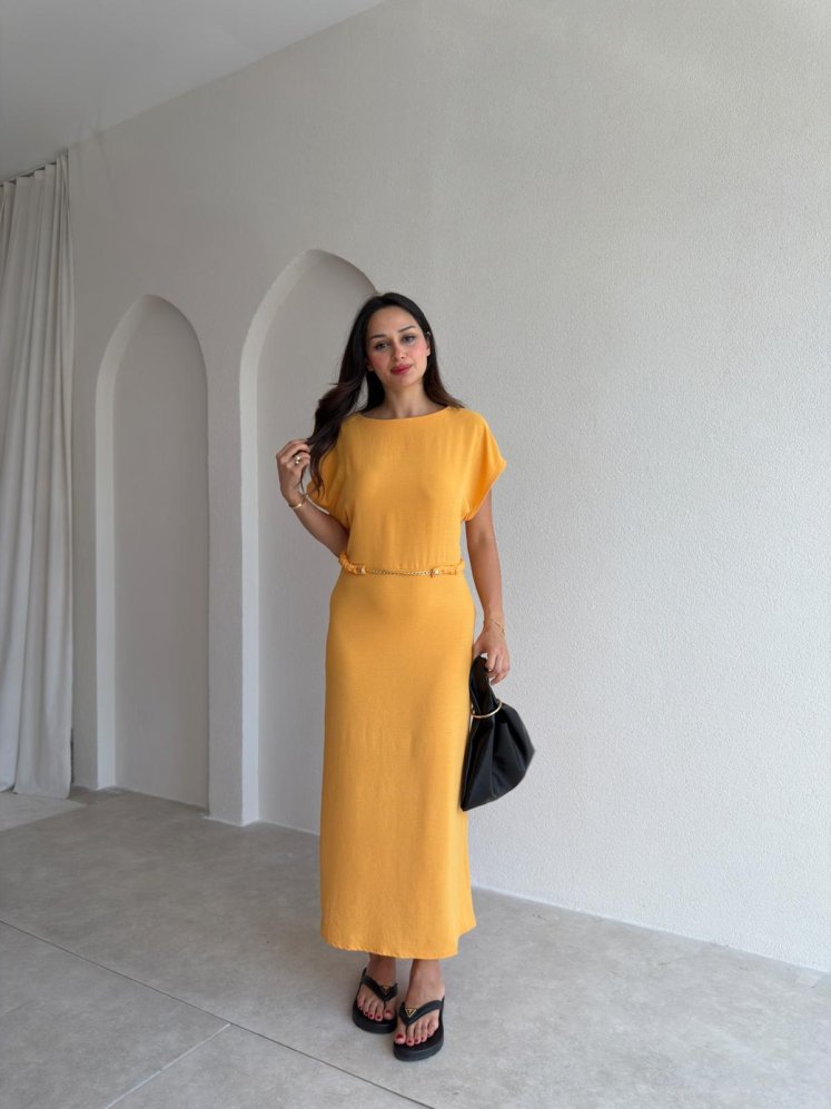 PALACİO Midi Elbise 7621 - Sarı - Mooi Butik