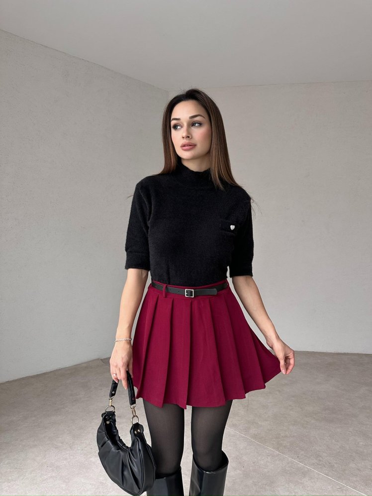 PALAWAN kemerli Şort Etek 2196 - Bordo - Mooi Butik