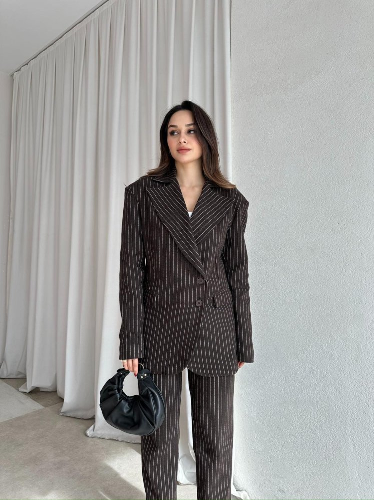  PALVİN Çizgili Takım 8716 - Acı Kahve - Mooi Butik