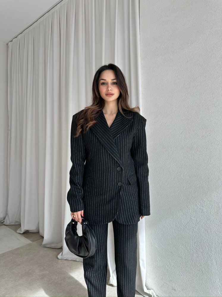  PALVİN Çizgili Takım 8716 - Siyah - Mooi Butik