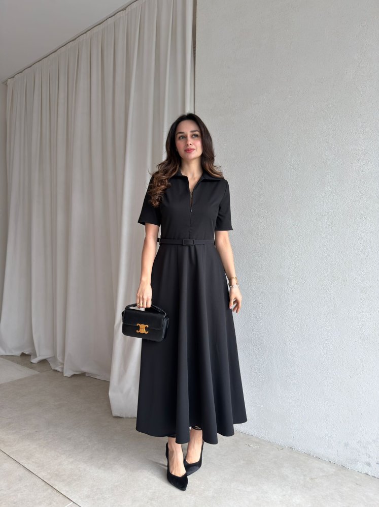 PANGO Midi Kemerli Elbise 8853 - Siyah - Mooi Butik