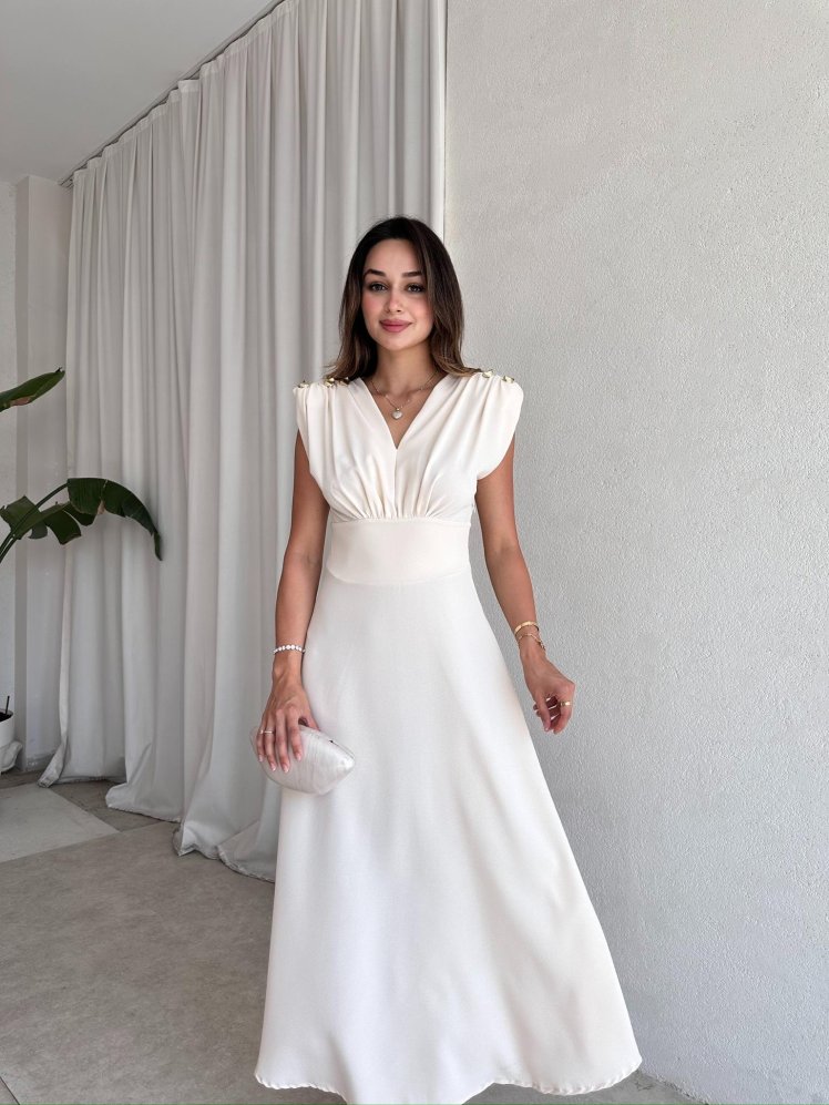 PAOLA Maxi Elbise 2305 - Beyaz - Mooi Butik