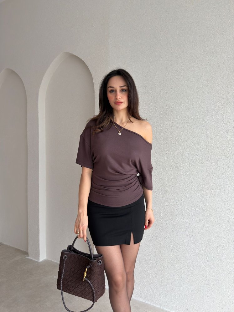 PAU Düşük Omuzlu Bluz 9038 - Acı Kahve - Mooi Butik
