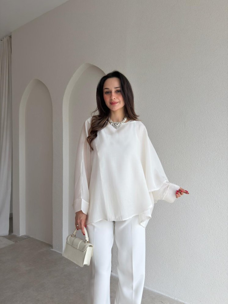 PAVİA Pelerin 6884 - Beyaz - Mooi Butik