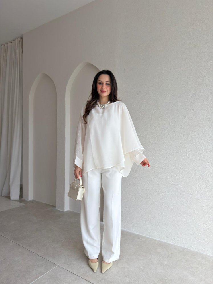 PAVİA Pelerin 6884 - Beyaz - Mooi Butik