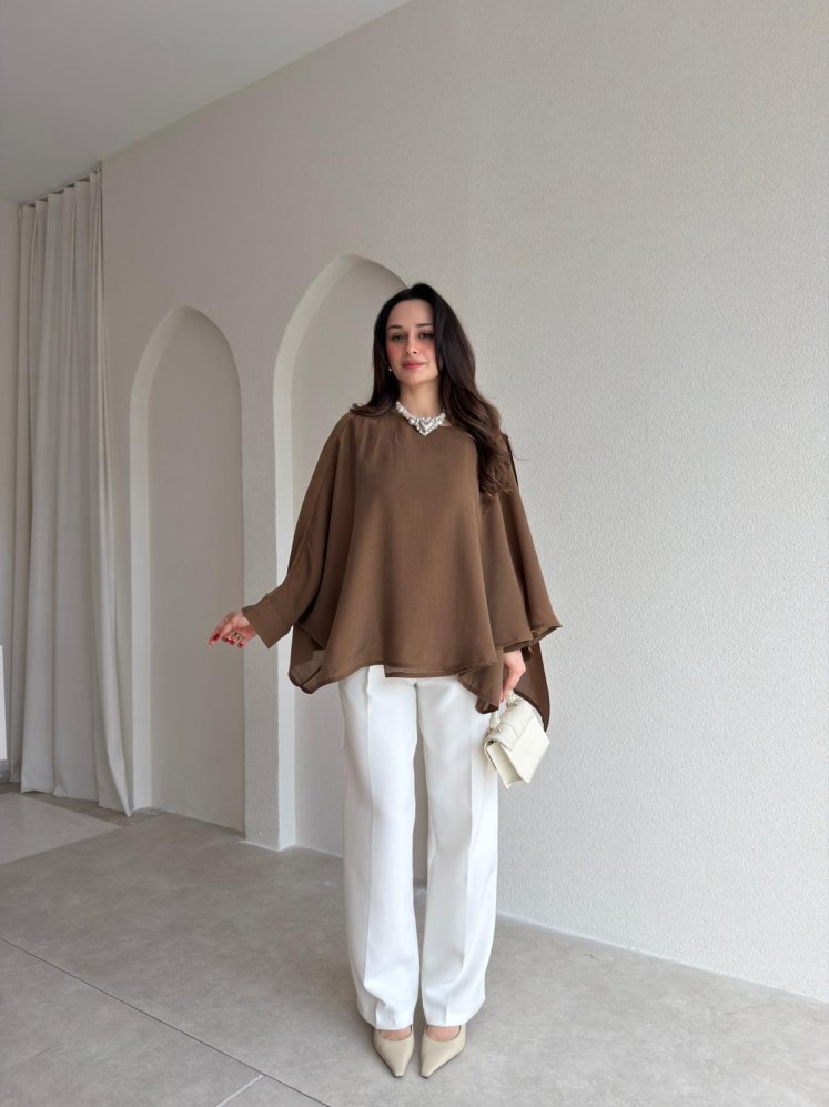 PAVİA Pelerin 6884 - Kahverengi - Mooi Butik