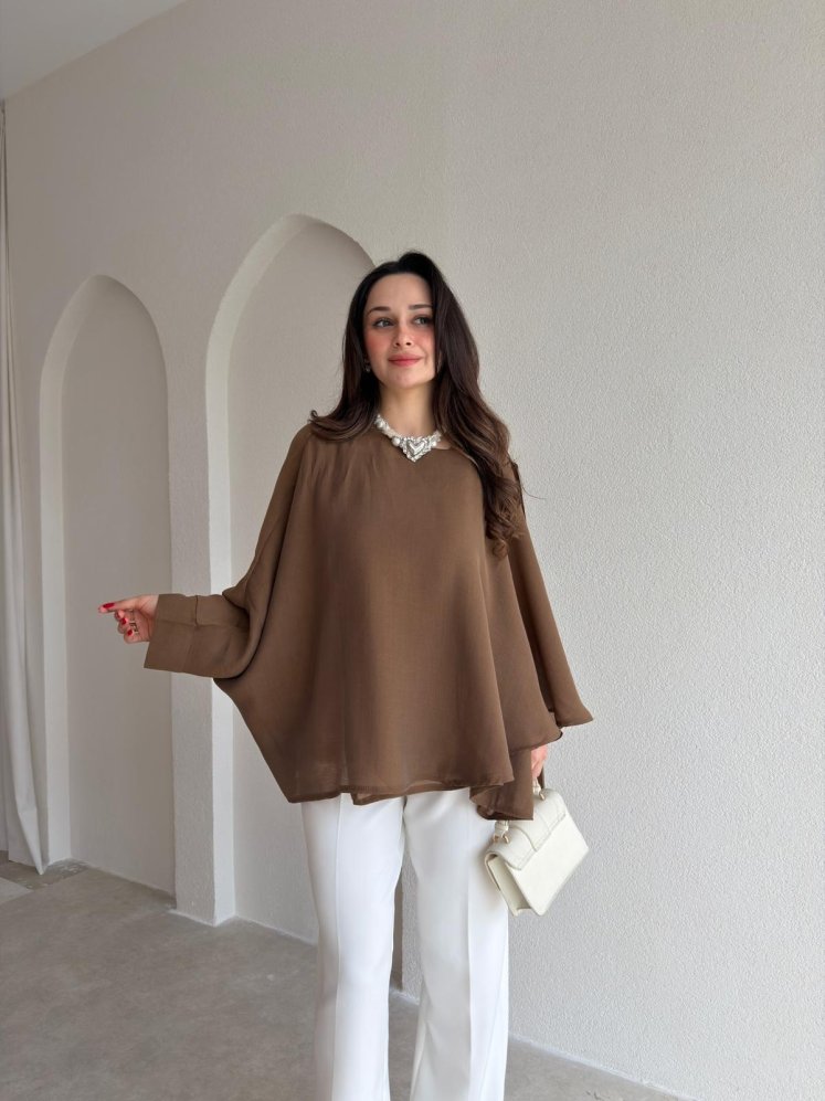 PAVİA Pelerin 6884 - Kahverengi - Mooi Butik