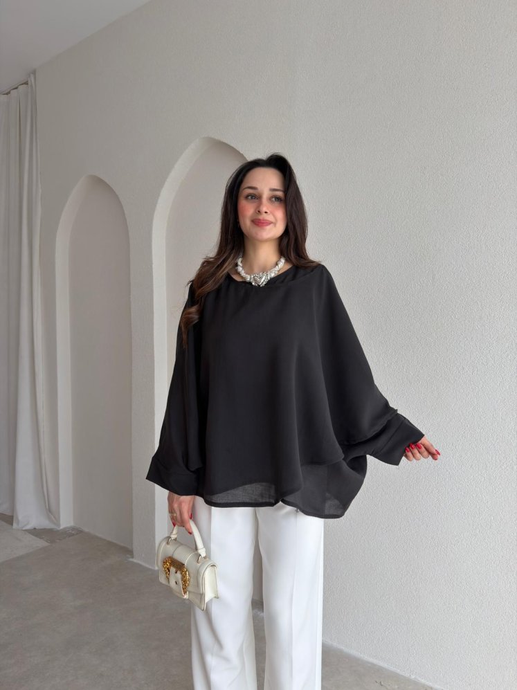 PAVİA Pelerin 6884 - Siyah - Mooi Butik