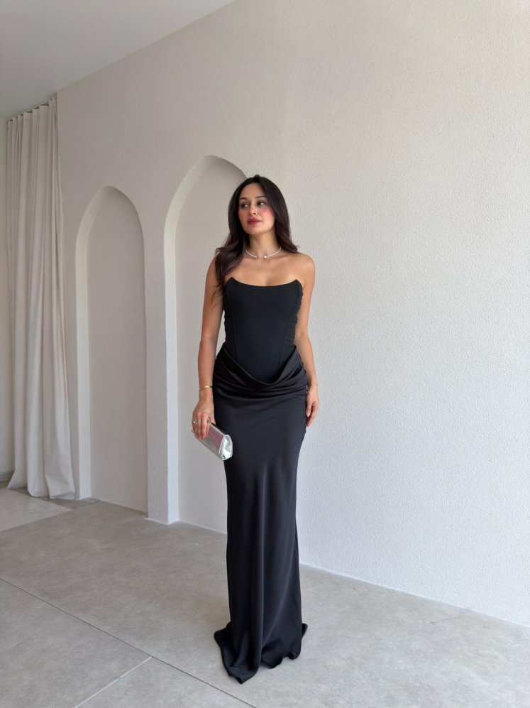PEARLY Maxi Elbise 3039 - Siyah - Mooi Butik