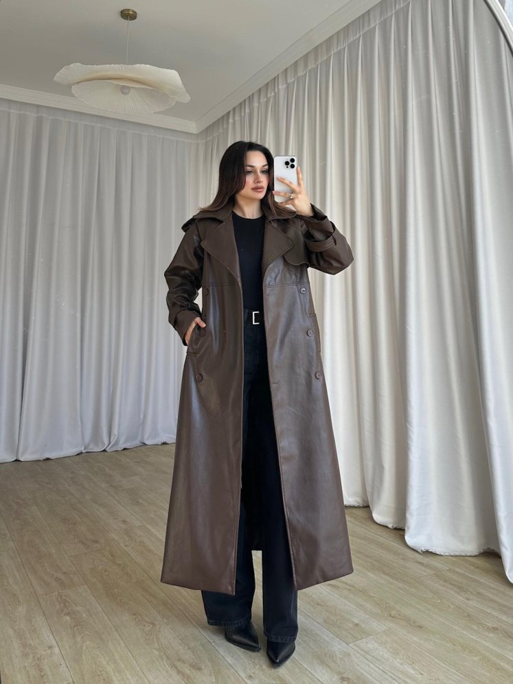 PENNY Deri Trençkot 8487 - Acı Kahve - Mooi Butik