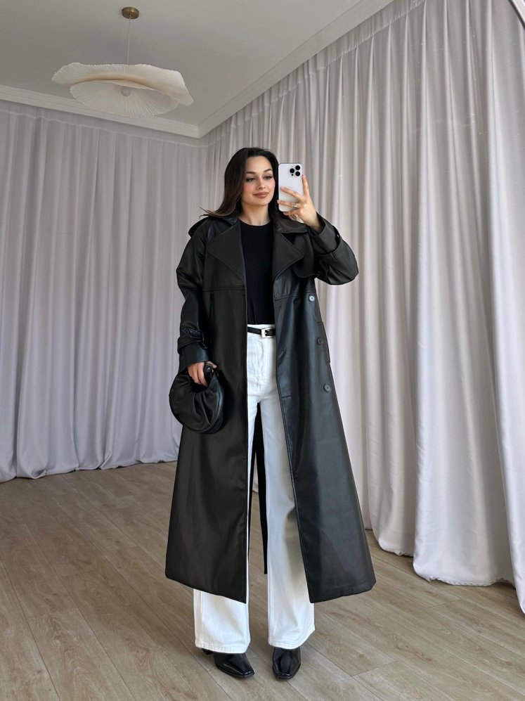 PENNY Deri Trençkot 8487 - Siyah - Mooi Butik