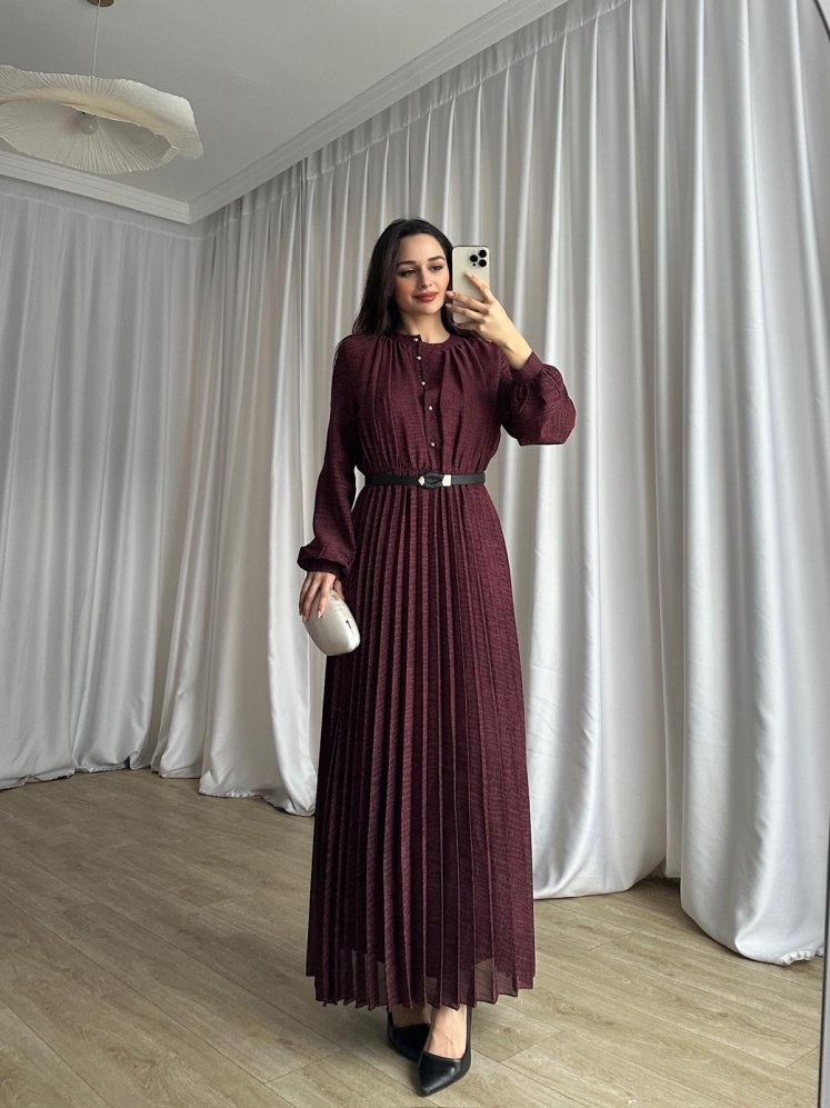 PETER Kemerli Maxi Elbise 8773 - Bordo - Mooi Butik