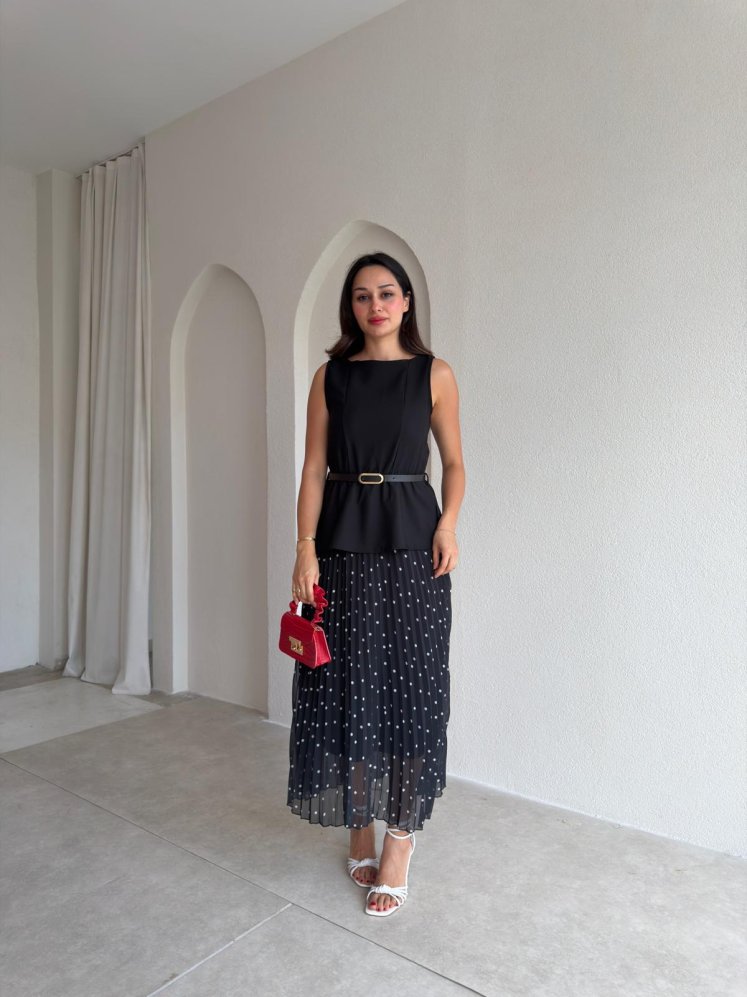 PHİLİPA Kemerli Elbise 3687 - SİYAH - Mooi Butik