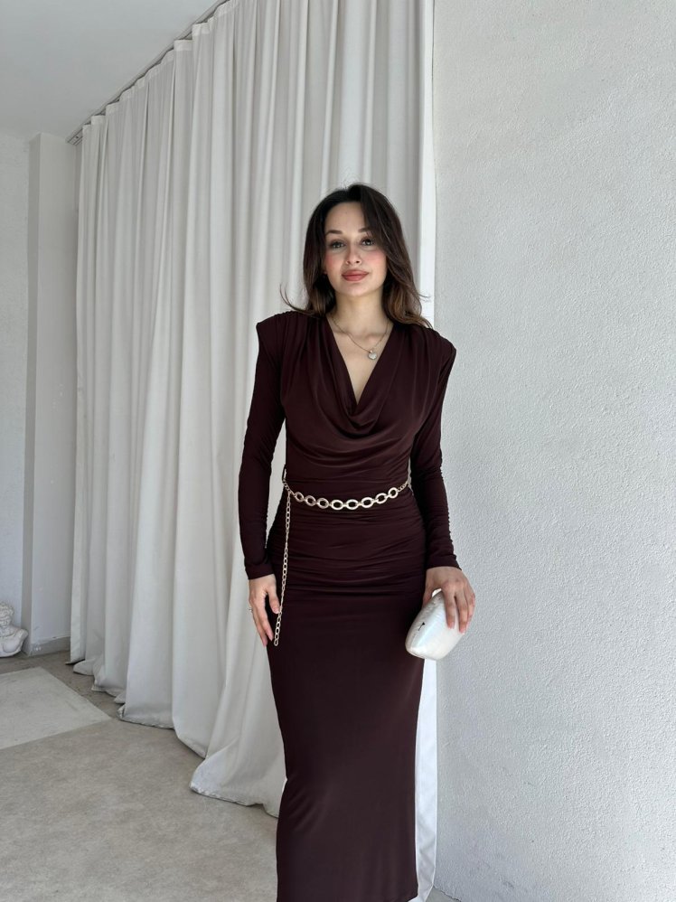 PİETRO Midi Elbise 8581 - Acı Kahve - Mooi Butik