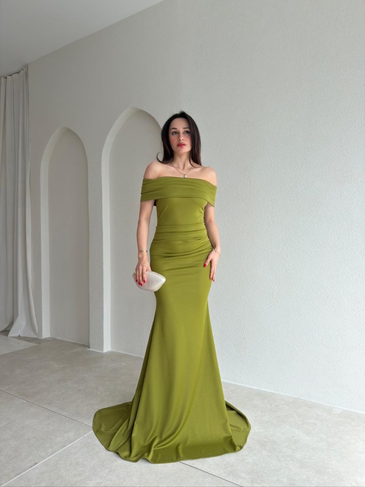 PİSA Maxi Elbise 8993 - Yağ Yeşili - Mooi Butik